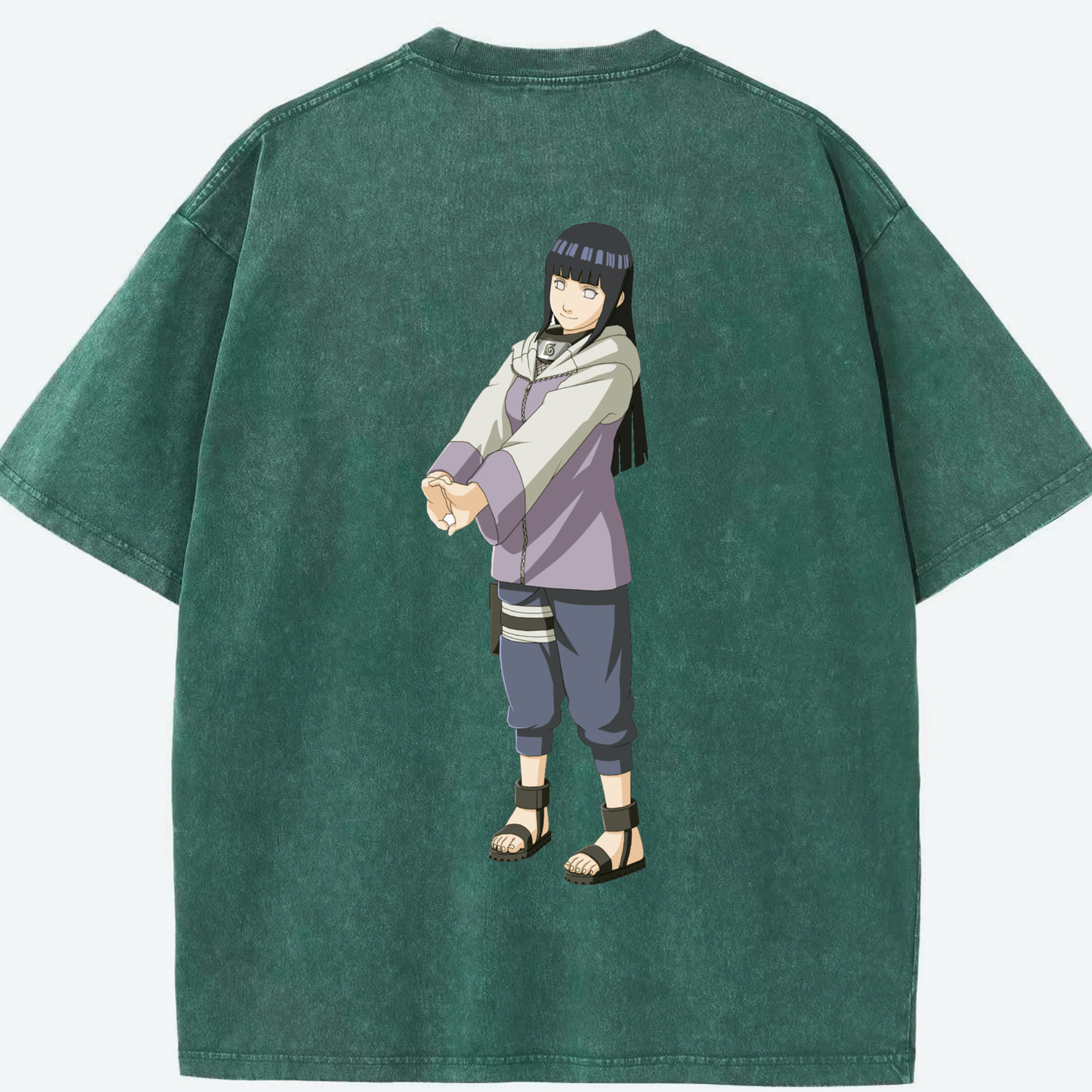 （画像用） NARUTO -ナルト- 日向ヒナタ Hyūga Hinata 綿100% ヴィンテージ風 半袖Tシャツ（背面プリント）